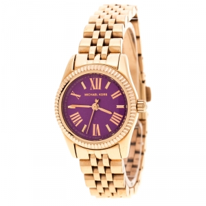 Pre Owned Michael Kors Purple Rose Gold Plated MK3273 Petite Lexington Women's Wristwatch 26 mm