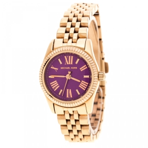 Michael Kors Purple Rose Gold Plated MK3273 Petite Lexington Women's Wristwatch 26 mm