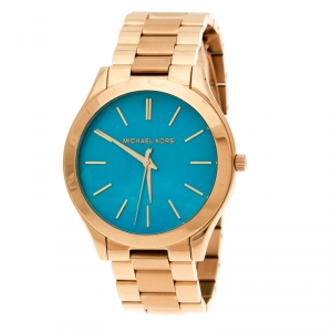 Michael Kors Blue Mother of Pearl Gold Plated Stainless Steel Slim Runway MK3492 Women's Wristwatch 41 mm