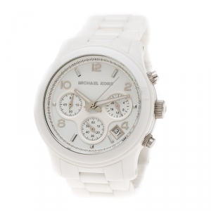 Michael Kors White Ceramic Runway MK5161 Chronograph Women's Wristwatch 39 mm