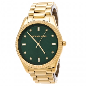 ساعة يد نسائية مايكل كورس بلايك MK3226 ستانلس ستيل مطلي ذهب اصفر أخضر زمردي 41.50 مم