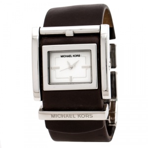 ساعة يد نسائية مايكل كورس MK2121 ستانلس ستيل و جلد فضية بيضاء 37 مم