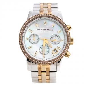 ساعة يد نسائية مايكل كورس ريتز MK5650 صدف و ستانلس ستيل ثلاثي اللون 36 مم