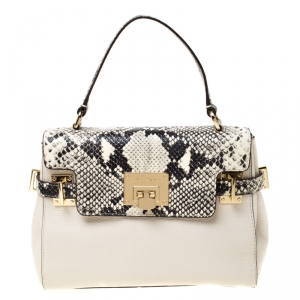 Micheal Kors Cream Python Embossed Leather Astrid Top Handle Bag