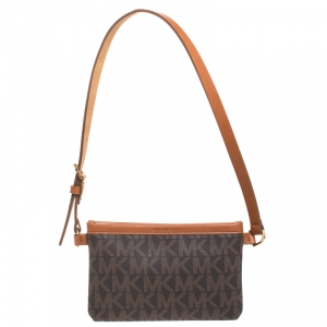 MICHAEL Michael Kors Brown/Tan Signature Coated Canvas and Leather Belt Bag