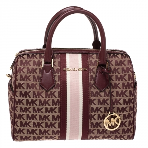 Pre Owned MICHAEL Michael Kors Burgundy Canvas and Leather Bedfod Boston Bag