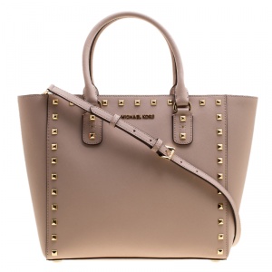 Pre Owned Michael Michael Kors Blush Pink Leather Large Sandrine Studded Zip Tote