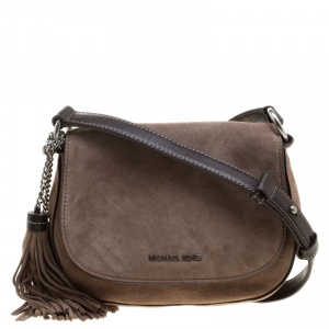 Pre Owned Michael Michael Kors Dark Dune Suede Saddle Crossbody Bag