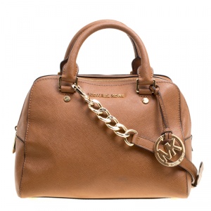 Michael Kors Brown Leather Logo Fob Top Handle Bag