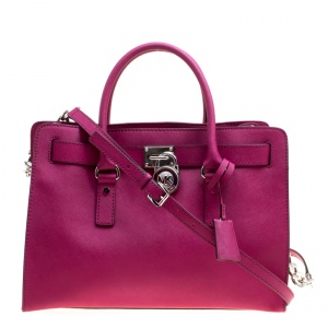 Michael Michael Kors Magenta Leather East West Hamilton Top Handle Bag