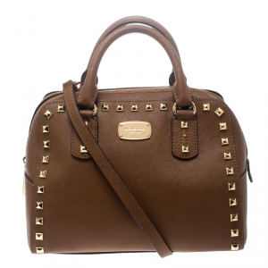 Michael Michael Kors Brown Leather Small Studded Sandrine Top Handle Bag
