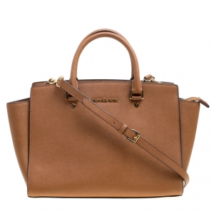 Michael Michael Kors Brown Saffiano Leather Medium Selma Top Handle Bag