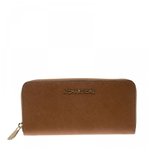 Michael Michael Kors Brown Saffiano Leather Jet Set Zip Around Wallet