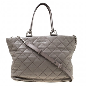 Michael Michael Kors Grey Quilted Leather Large Loni East West Top Handle Bag