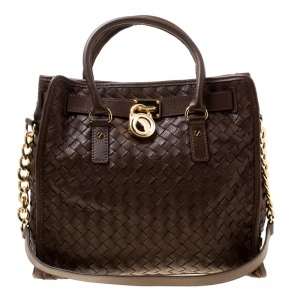 Michael Michael Kors Brown Woven Leather Hamilton Top Handle Bag