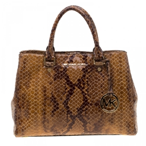Michael Michael Kors Brown Python Embossed Leather Top Handle Bag