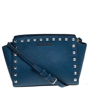 مملوكة مسبقًا MICHAEL Michael Kors Blue Leather Studded Selma Crossbody Bag