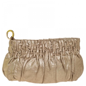 MICHAEL Michael Kors Metallic Gold Pleated Leather Clutch