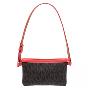 MICHAEL Michael Kors Brown/Red Signature Coated Canvas and Leather Belt Bag