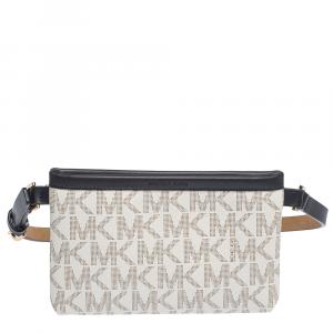 MICHAEL Michael Kors White/Black Signature Coated Canvas and Leather Belt Bag