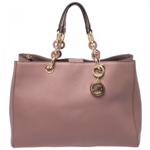 Pre Owned MICHAEL Michael Kors Rose Pink Leather Large Cynthia Tote