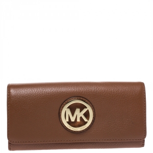 Michael Kors Brown Leather Fulton Flap Continental Wallet