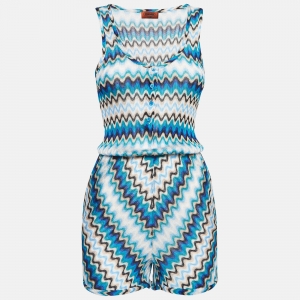 Missoni Mare Blue Chevron Knit Sleeveless Sheer Playsuit S