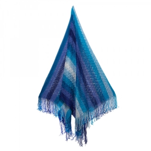 Pre Owned Missoni Blue Fringed Crochet Knit Wrap Scarf