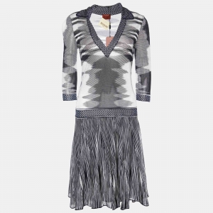 Missoni Black/White Patterned Jersey V Neck Short Dress M