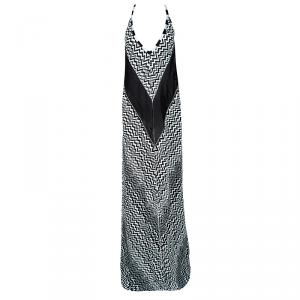 Missoni Monochrome Knit Chevron and Snake Patch Pattern Sleeveless Maxi Dress XL