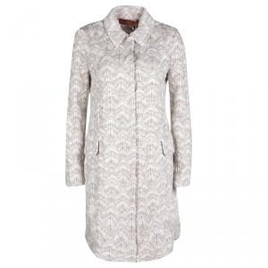 Missoni Beige and White Textured Lurex Knit Detail Long Coat S