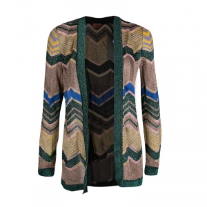 Pre Owned Missoni Multicolor Chevron Pattern Lurex Knit Open Front Cardigan S