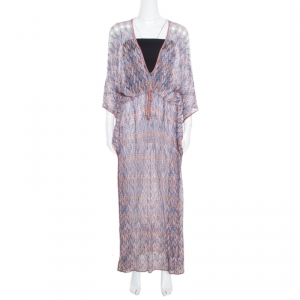 Pre Owned Missoni Mare Brown and Blue Patterned Knit Cutout Detail Beach Cover Up Maxi Dress M