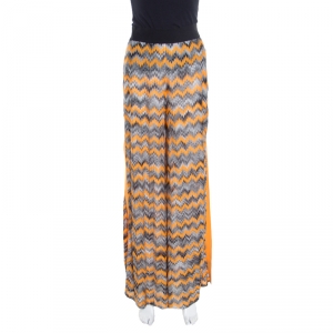 Missoni Knit Yellow and Black Chevron Knit Wide Leg Cover Up Pants L