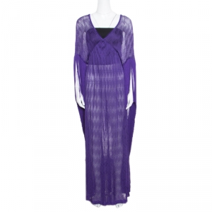 Missoni Mare Deep Purple Chevron Patterned Knit Fringed Maxi Cover Up Dress L