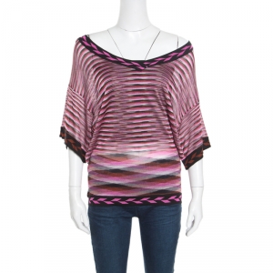 Pre Owned Missoni Pink Marled Striped Drop Shoulder V Neck Poesia Blouse L