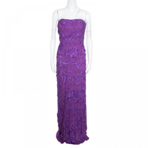 Missoni Purple Crochet Knit Sequin Embellished Strapless Heloise Evening Gown L