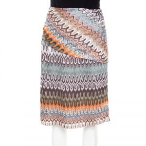 Pre Owned Missoni Multicolor Perforated Patterned Knit Fold Over Waist Detail Skirt L