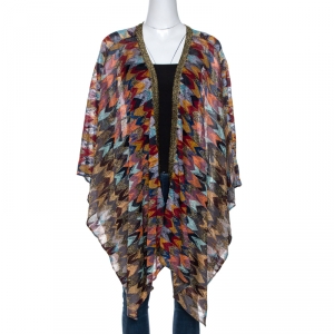 Pre Owned Missoni Multicolor Lurex Chevron Knit Cloak (One Size)