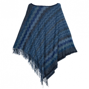 Pre Owned Missoni Blue Tonal Knit Poncho