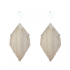 Missoni Fringe White Coated Silver Tone Clip-on Long Earrings 