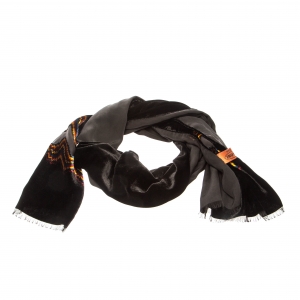 Pre Owned Missoni Black Velvet Chevron Patterned Burnout Detail Scarf