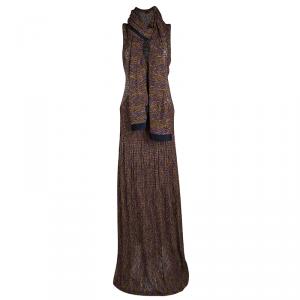 Pre Owned Missoni Multicolor Perforated Lurex Knit Sleeveless Maxi Dress and Scarf Set L