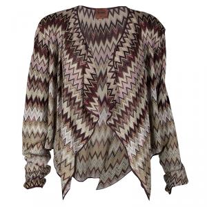 Pre Owned Missoni Multicolor Lurex Knit Chevron Pattern Open Front Shrug L