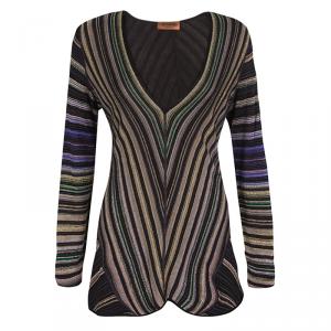 Pre Owned Missoni Multicolour Striped Lurex Knit Long Sleeve Top L
