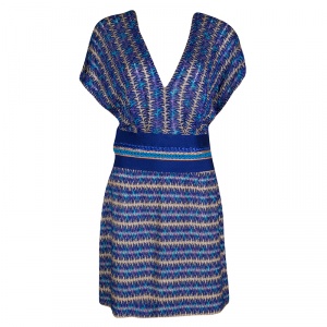 Missoni Blue Perforated Lurex Knit Blouson Dress M