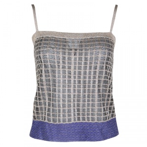 Pre Owned Missoni Metallic Checked Contrast Hem Detail Sleeveless Top S