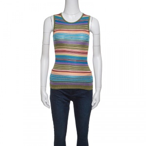 Pre Owned Missoni Multicolor Striped Rib Knit Sleeveless Tank Top S