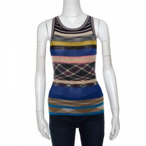 Pre Owned Missoni Multicolor Rib Knit Sleeveless Tank Top S
