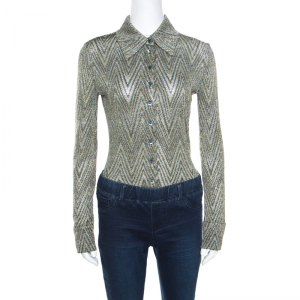 Missoni Multicolor Lurex Knit Chevron Pattern Long Sleeve Bodysuit M